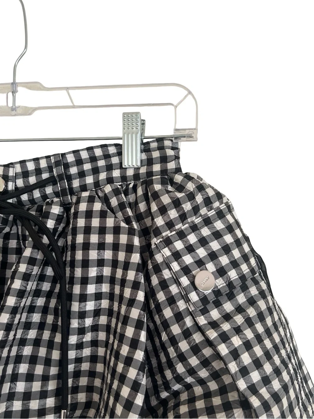 Ganni Checked Gingham Recycled Taffeta Crinkled Mini Skirt EU 34 / US 4